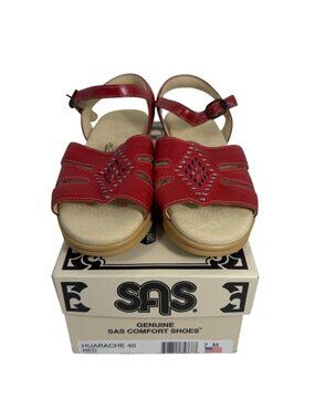 NEW SAS Red Leather Huarache Sandal Tripad Comfort Made in USA Womens 7M